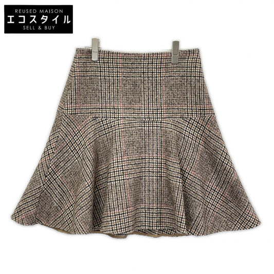 BRUNELLO CUCINELLI ブルネロクチネリ MD527G3329 22年 ブラウン チェック ウール×アルパカ Aライン フレアスカート スカート