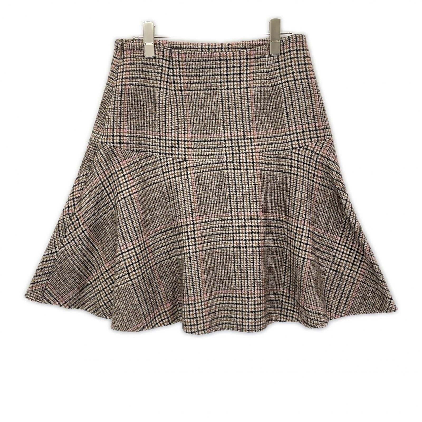 BRUNELLO CUCINELLI ブルネロクチネリ MD527G3329 22年 ブラウン チェック ウール×アルパカ Aライン フレアスカート スカート