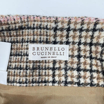 BRUNELLO CUCINELLI ブルネロクチネリ MD527G3329 22年 ブラウン チェック ウール×アルパカ Aライン フレアスカート スカート