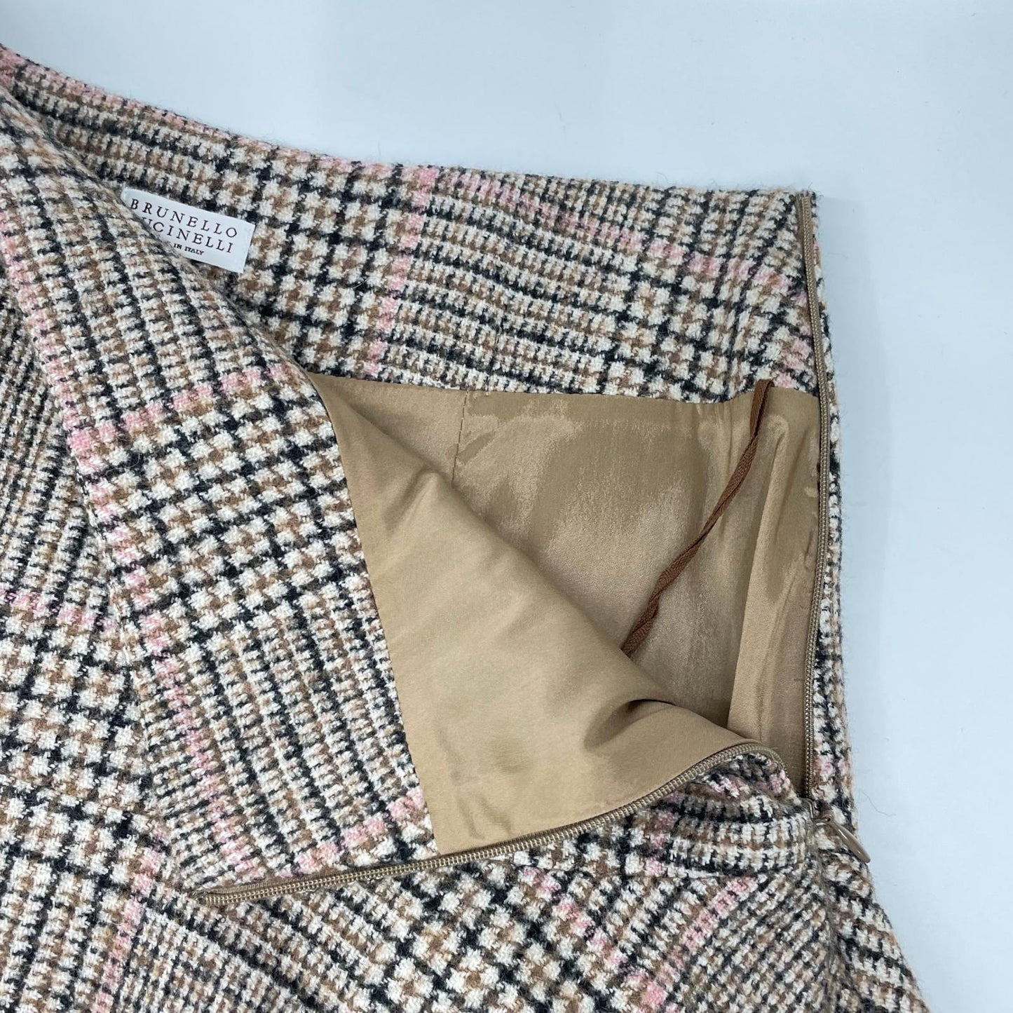 BRUNELLO CUCINELLI ブルネロクチネリ MD527G3329 22年 ブラウン チェック ウール×アルパカ Aライン フレアスカート スカート