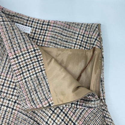 BRUNELLO CUCINELLI ブルネロクチネリ MD527G3329 22年 ブラウン チェック ウール×アルパカ Aライン フレアスカート スカート