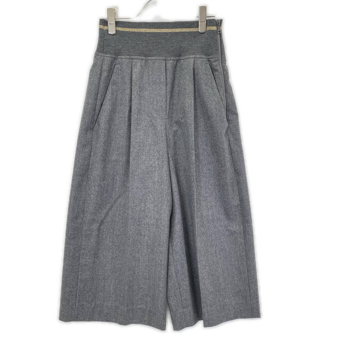 BRUNELLO CUCINELLI ブルネロクチネリ ME226P7477 20年 グレー ウール ジップアップ アウトタック ワイドレッグクロップドパンツ ボトムス