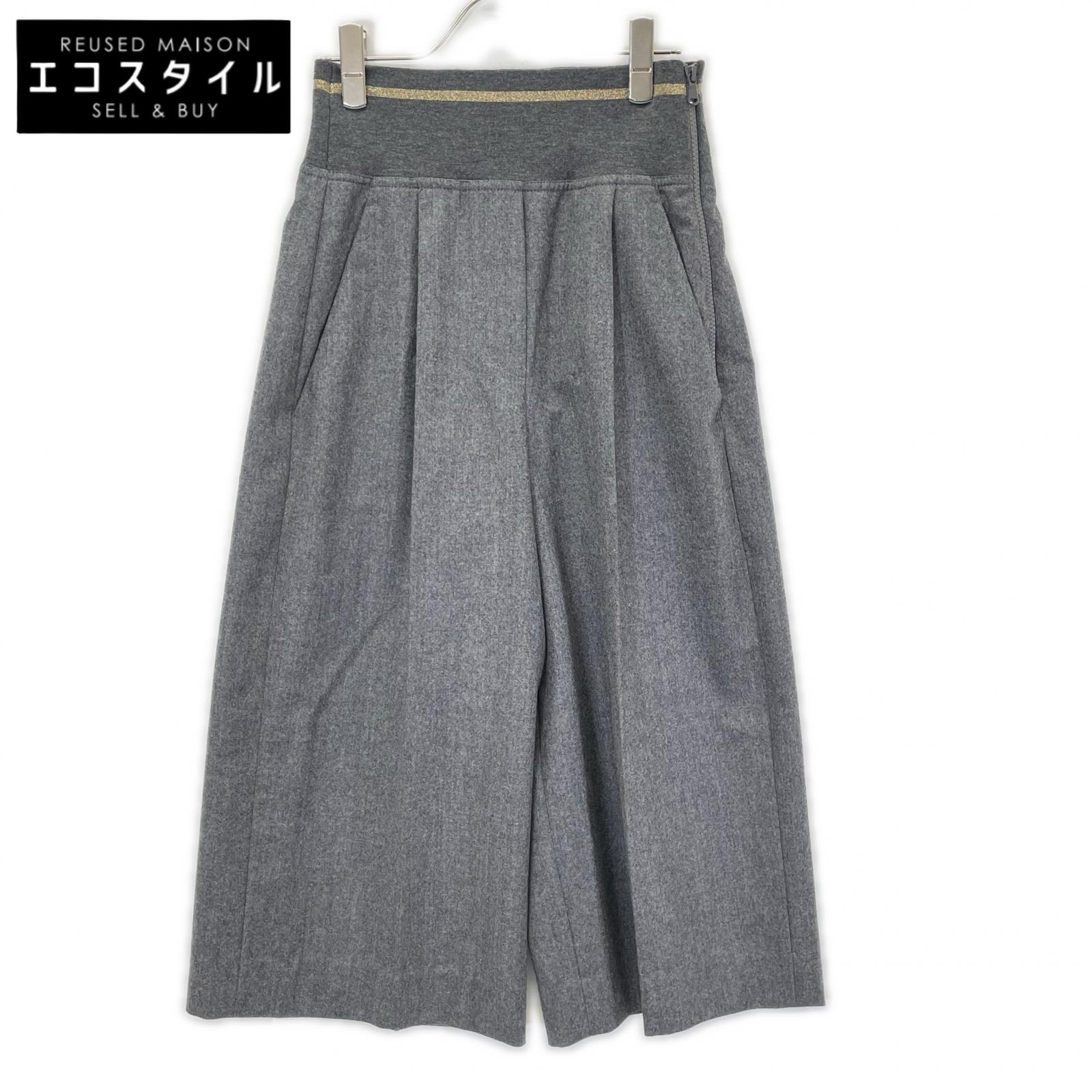 BRUNELLO CUCINELLI ブルネロクチネリ ME226P7477 20年 グレー ウール ジップアップ アウトタック ワイドレッグクロップドパンツ ボトムス