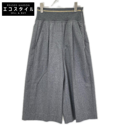BRUNELLO CUCINELLI ブルネロクチネリ ME226P7477 20年 グレー ウール ジップアップ アウトタック ワイドレッグクロップドパンツ ボトムス