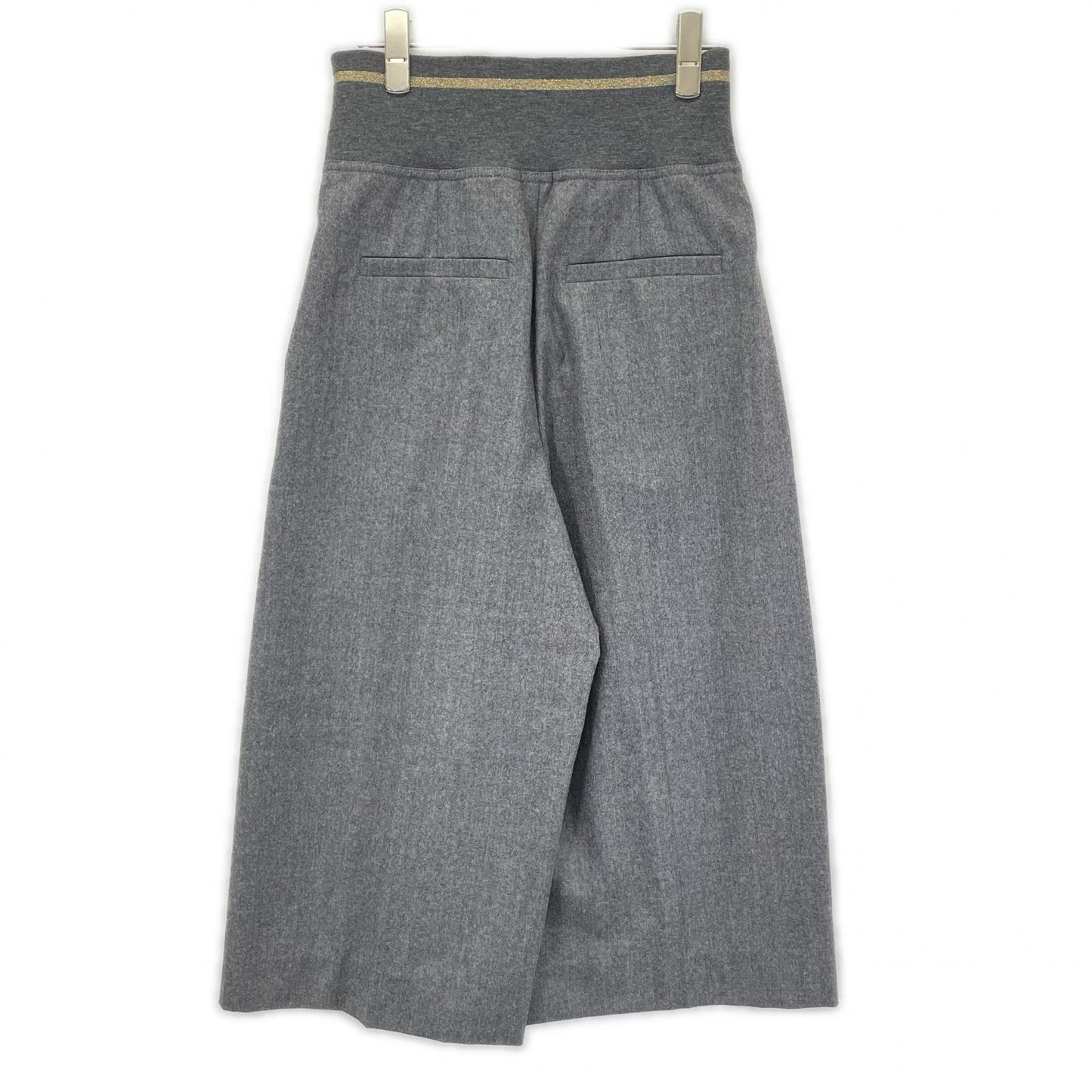 BRUNELLO CUCINELLI ブルネロクチネリ ME226P7477 20年 グレー ウール ジップアップ アウトタック ワイドレッグクロップドパンツ ボトムス