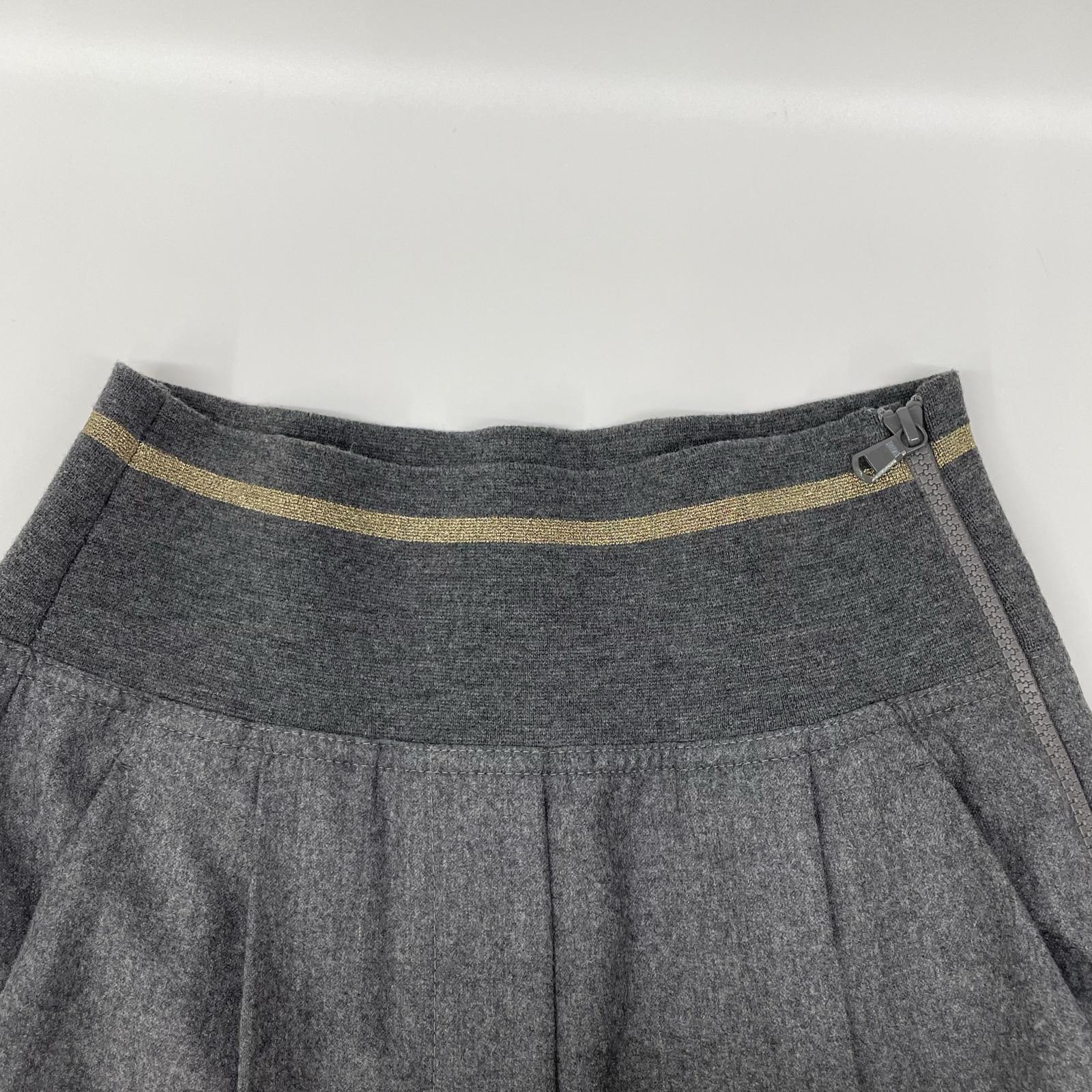 BRUNELLO CUCINELLI ブルネロクチネリ ME226P7477 20年 グレー ウール ジップアップ アウトタック ワイドレッグクロップドパンツ ボトムス