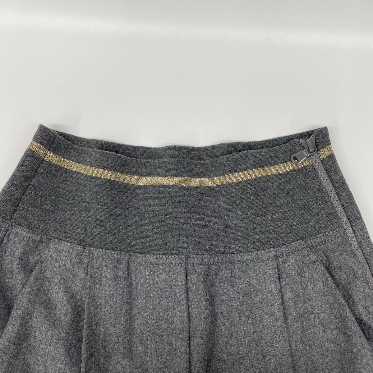 BRUNELLO CUCINELLI ブルネロクチネリ ME226P7477 20年 グレー ウール ジップアップ アウトタック ワイドレッグクロップドパンツ ボトムス
