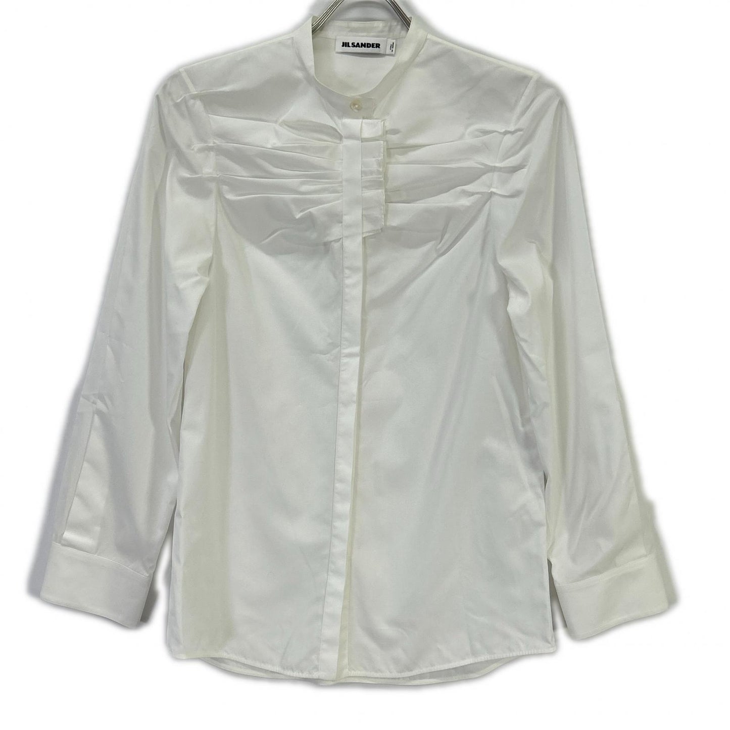 JILSANDER ジルサンダー 18年 ホワイト JSCN601806 プリーツデザイン バンドカラーシャツ トップス