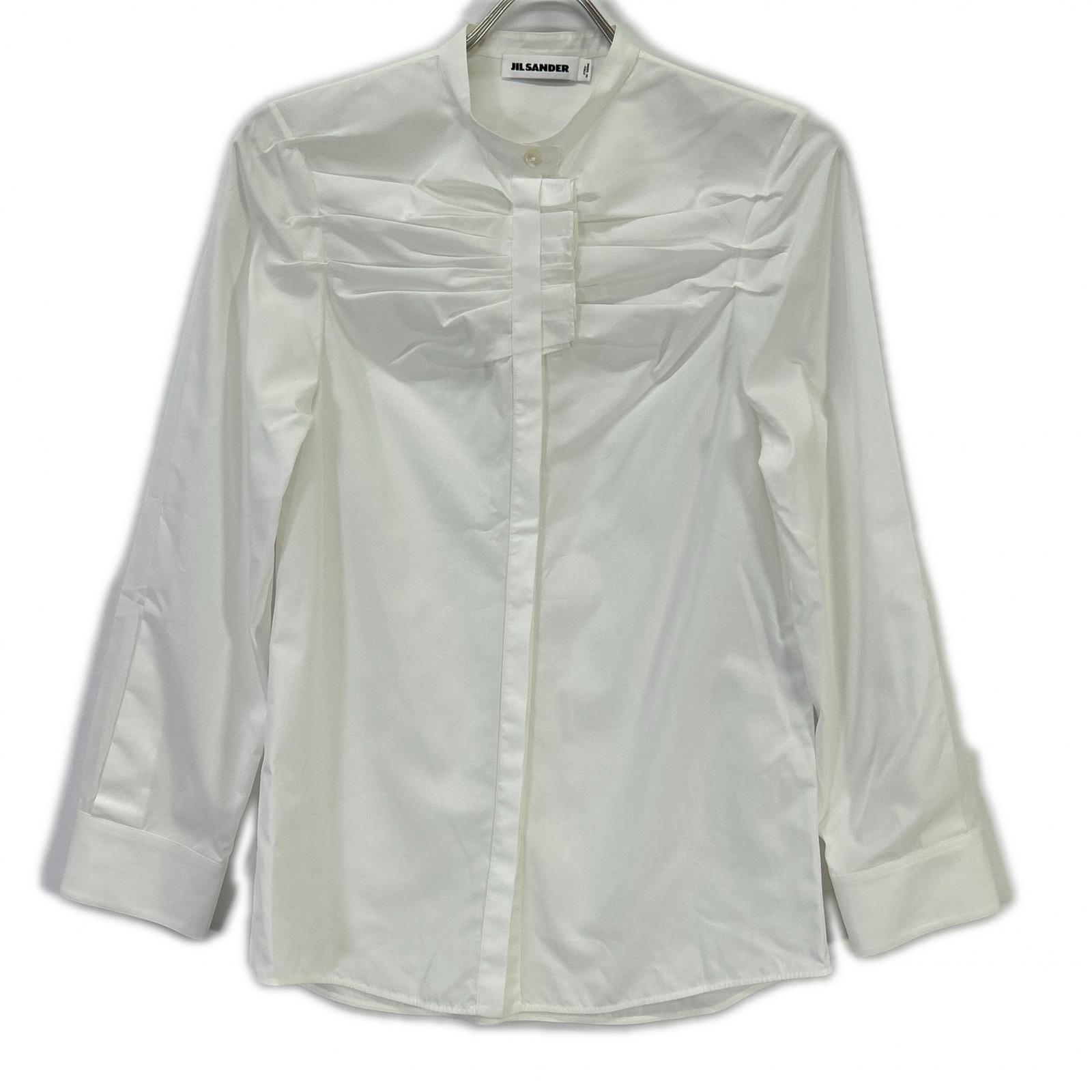 JILSANDER ジルサンダー 18年 ホワイト JSCN601806 プリーツデザイン バンドカラーシャツ トップス