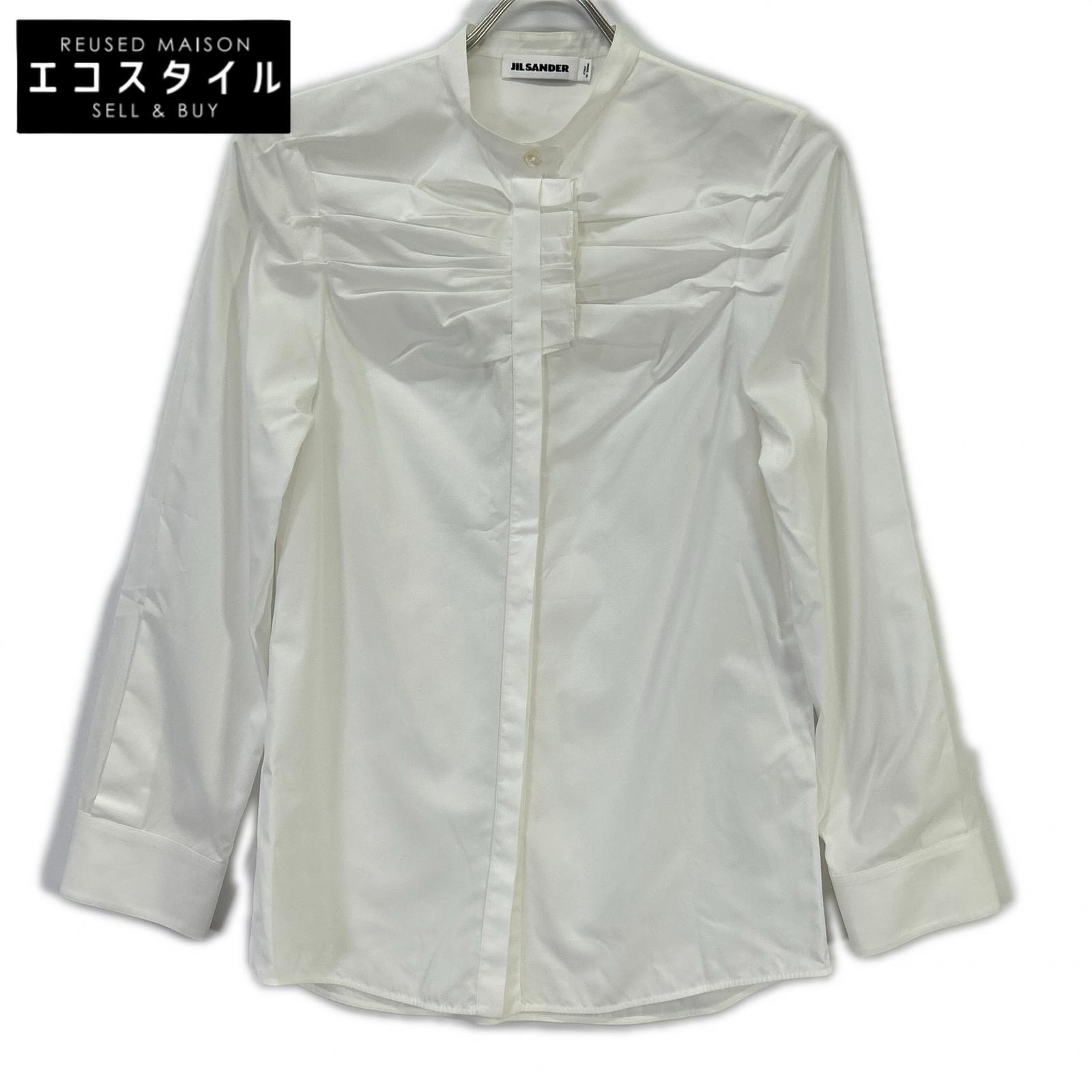 JILSANDER ジルサンダー 18年 ホワイト JSCN601806 プリーツデザイン バンドカラーシャツ トップス