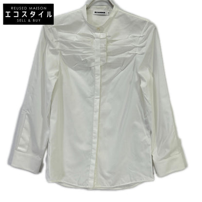 JILSANDER ジルサンダー 18年 ホワイト JSCN601806 プリーツデザイン バンドカラーシャツ トップス