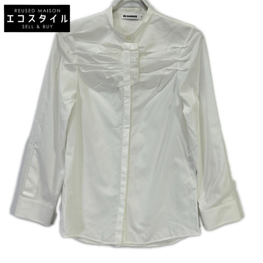 JILSANDER ジルサンダー 18年 ホワイト JSCN601806 プリーツデザイン バンドカラーシャツ トップス