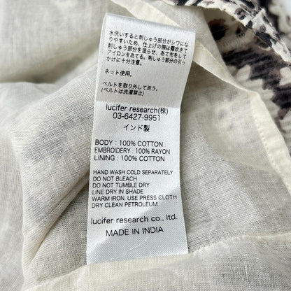 ne quittez pas ヌキテパ 010541ZT1 ホワイト ドビーストライプ ダマスクプリント刺繍 ノースリーブドレス ワンピース