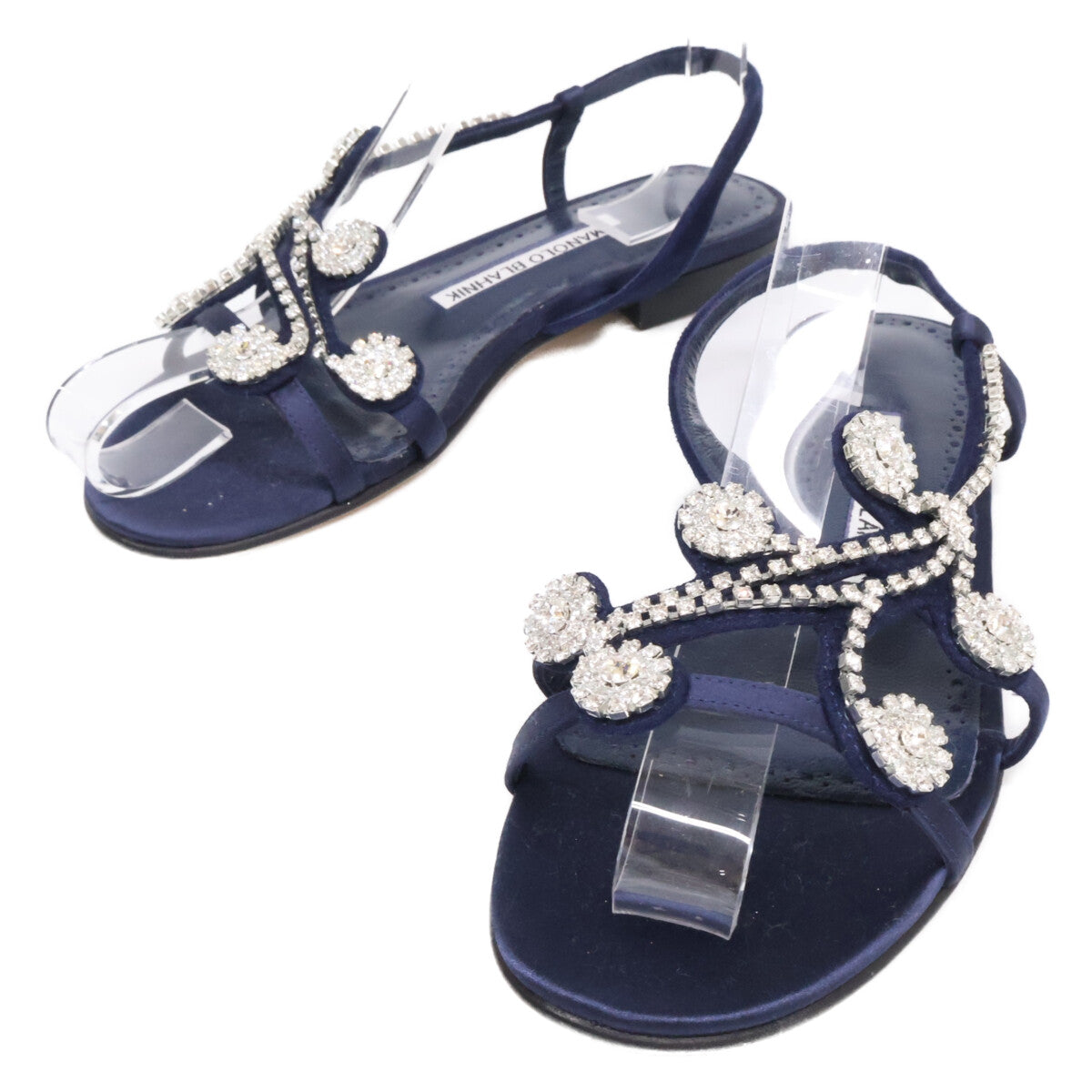 MANOLO BLAHNIK マノロブラニク 【美品】ビジュー サテン スリングバック フラット サンダル シューズ