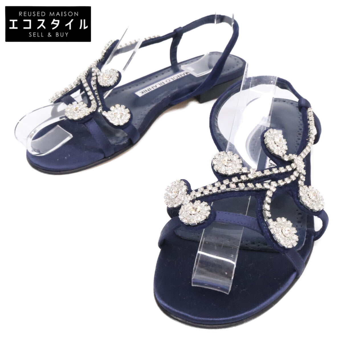 MANOLO BLAHNIK マノロブラニク 【美品】ビジュー サテン スリングバック フラット サンダル シューズ