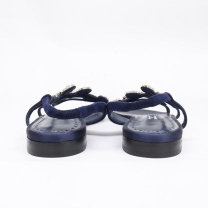MANOLO BLAHNIK マノロブラニク 【美品】ビジュー サテン スリングバック フラット サンダル シューズ