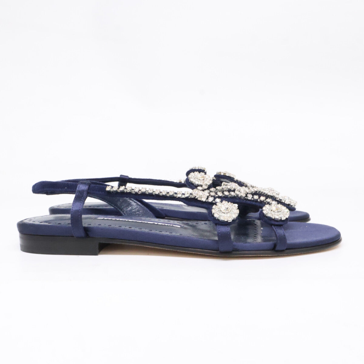 MANOLO BLAHNIK マノロブラニク 【美品】ビジュー サテン スリングバック フラット サンダル シューズ