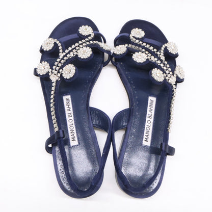MANOLO BLAHNIK マノロブラニク 【美品】ビジュー サテン スリングバック フラット サンダル シューズ