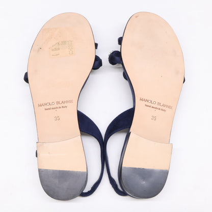 MANOLO BLAHNIK マノロブラニク 【美品】ビジュー サテン スリングバック フラット サンダル シューズ