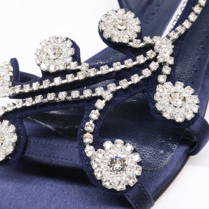 MANOLO BLAHNIK マノロブラニク 【美品】ビジュー サテン スリングバック フラット サンダル シューズ