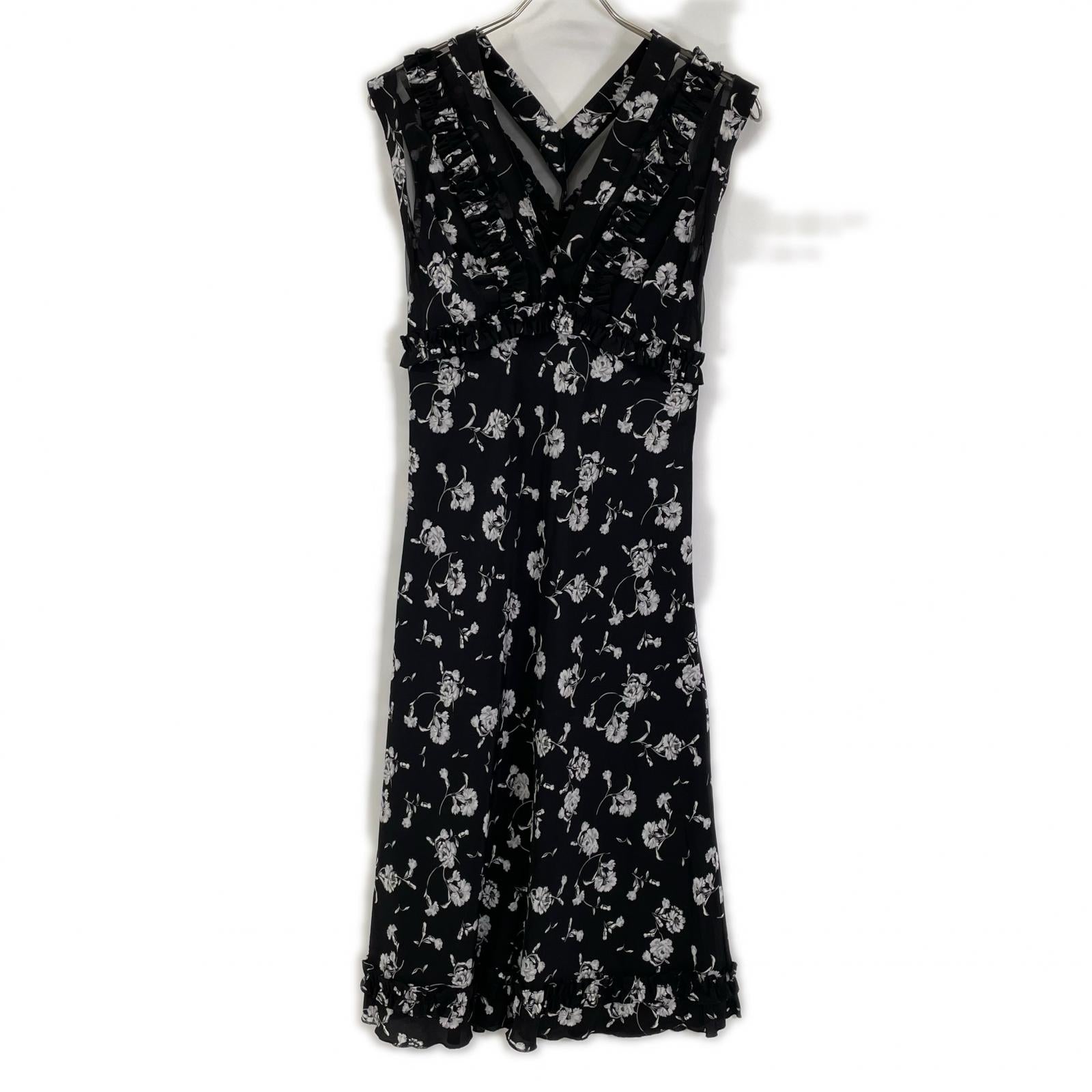 ERMANNO SCERVINO D342Q340GTD black floral frilled V-neck sleeveless dress dress