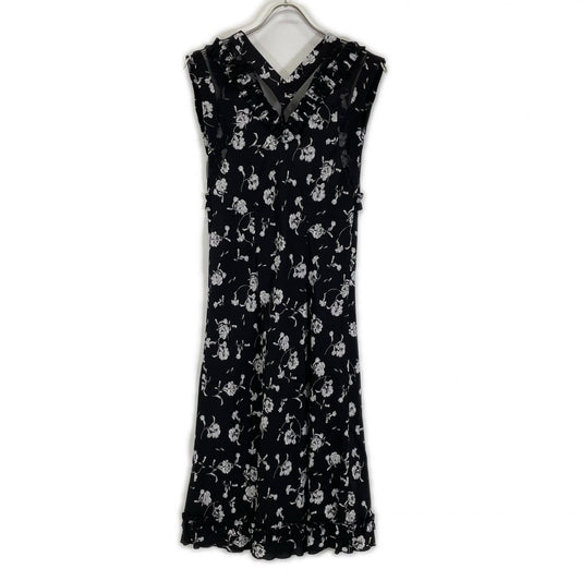 ERMANNO SCERVINO エルマノシェルビーノ D342Q340GTD ブラック 花柄 フリル付き Vネックノースリーブワンピース ワンピース