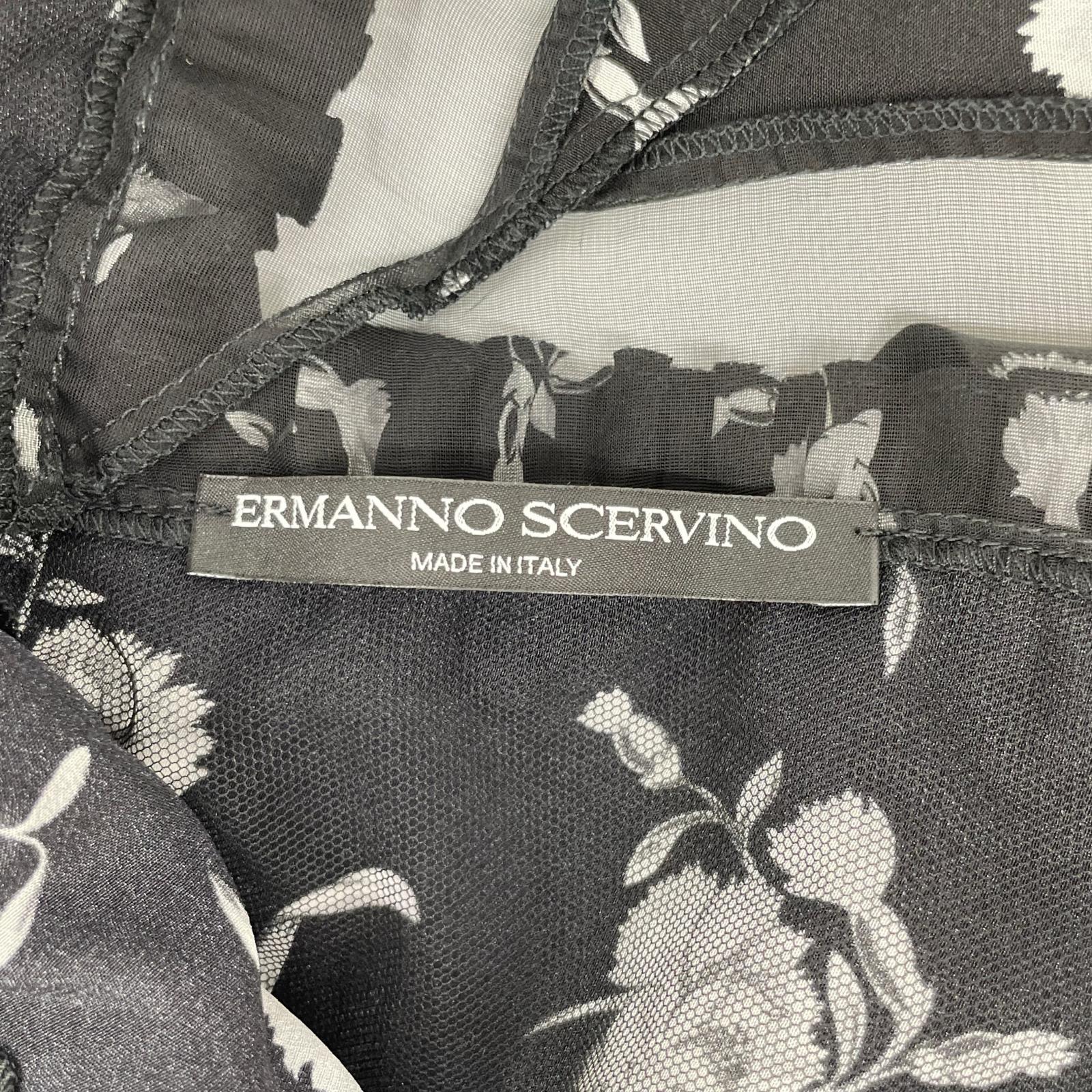 ERMANNO SCERVINO エルマノシェルビーノ D342Q340GTD ブラック 花柄 フリル付き Vネックノースリーブワンピース ワンピース