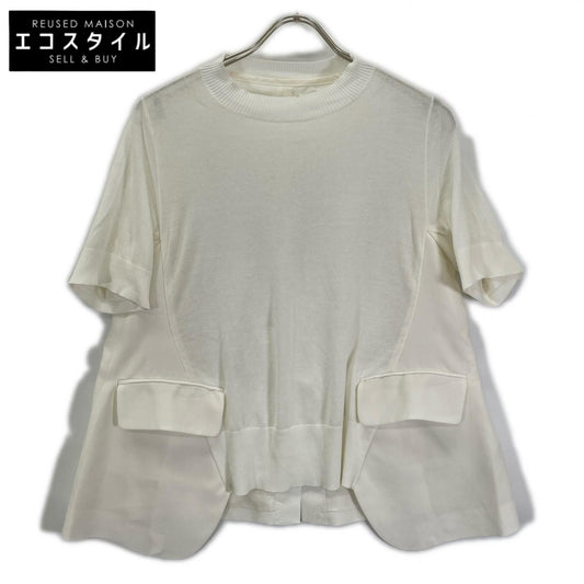 sacai サカイ 26SS 26-08437 ホワイト WoolSuitingxCotton Knit Pullover カットソー トップス