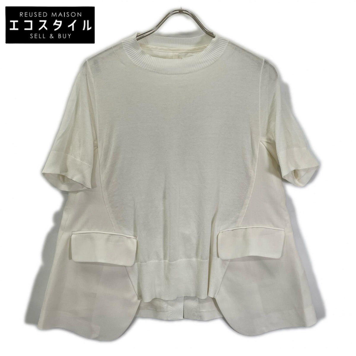 sacai サカイ 26SS 26-08437 ホワイト WoolSuitingxCotton Knit Pullover カットソー トップス