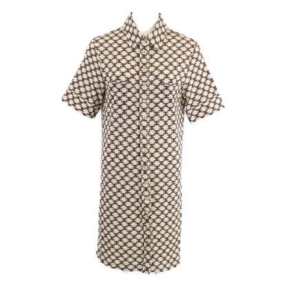 Celine [Domestic Authentic] 2X37B962R Macadam All-Over-Print Wool × Cashmere Front-Button Short-Sleeve Dress