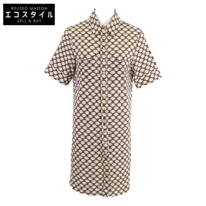 Celine [Domestic Authentic] 2X37B962R Macadam All-Over-Print Wool × Cashmere Front-Button Short-Sleeve Dress