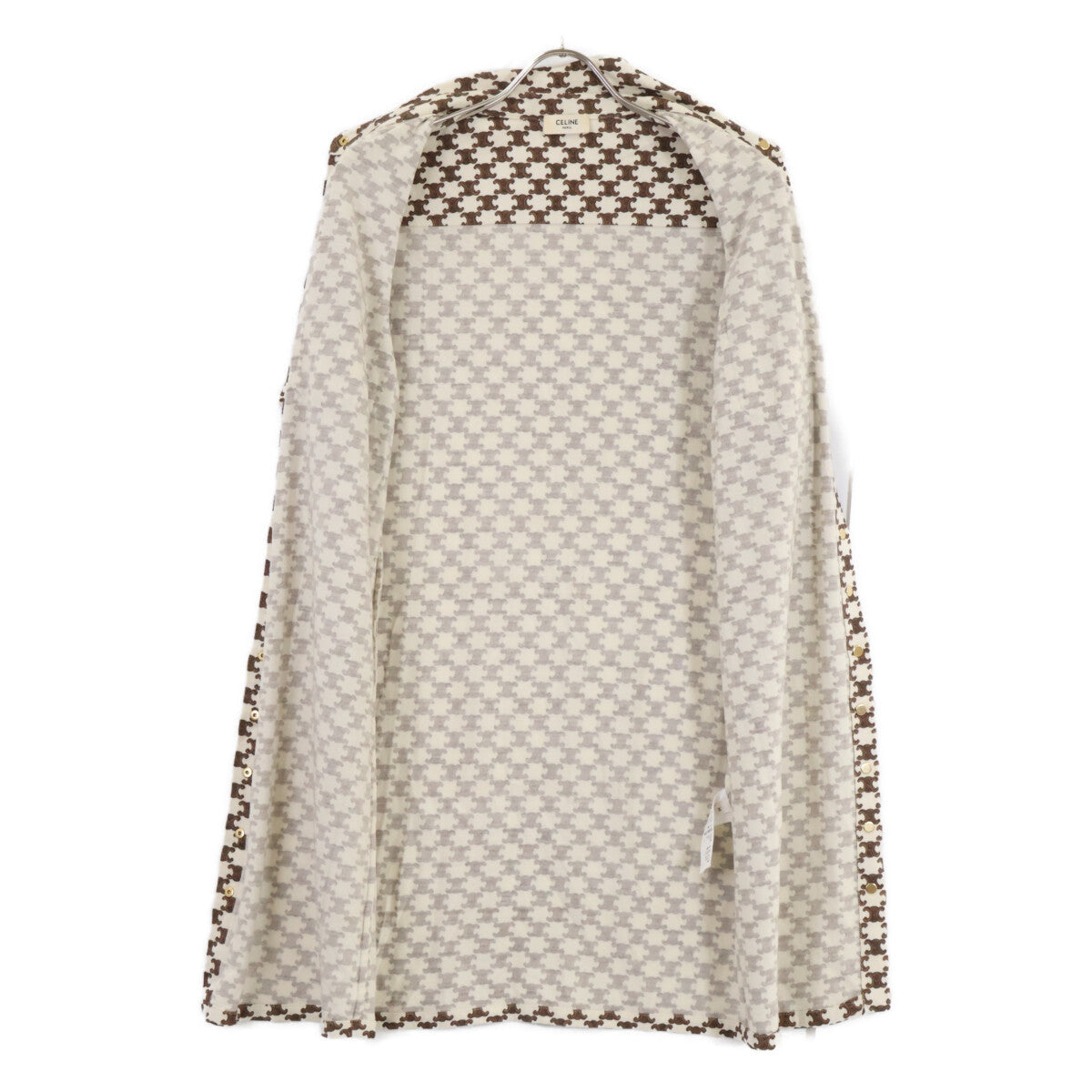 Celine [Domestic Authentic] 2X37B962R Macadam All-Over-Print Wool × Cashmere Front-Button Short-Sleeve Dress