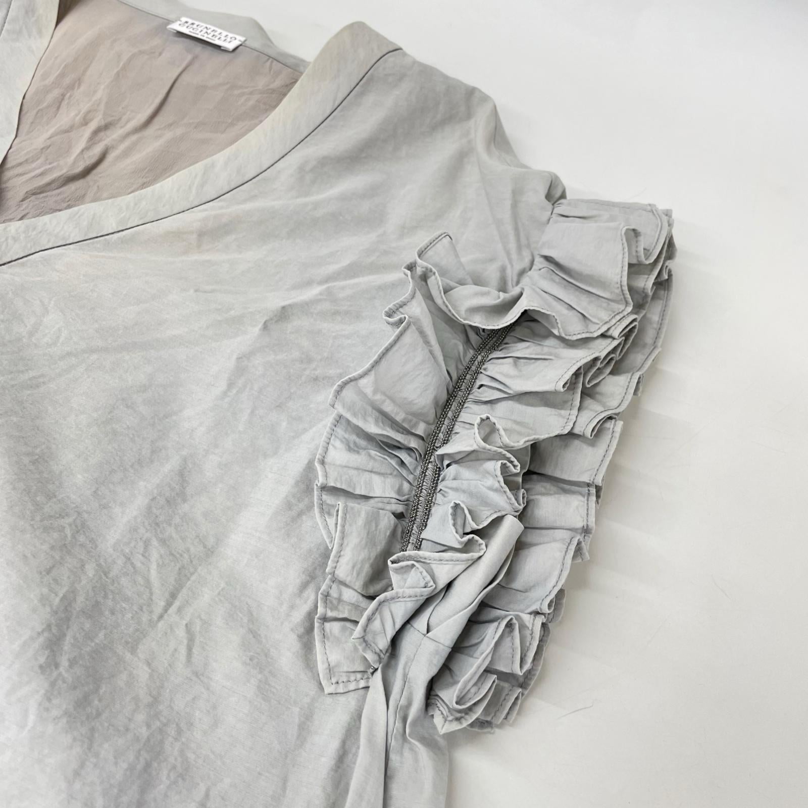 BRUNELLO CUCINELLI ブルネロクチネリ 18年 グレー 33TS001 モニーレ フリルスリーブ ワンピース ワンピース