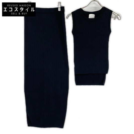 Whim Gazette ウィムガゼット WGZ1081610A0001 black rib-knit top and skirt set suit coordinated set