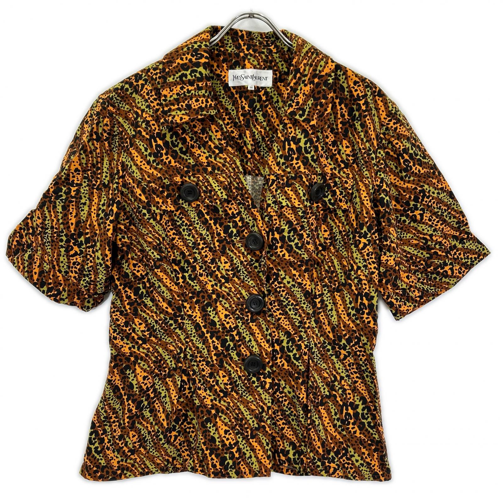 YvesSaintLaurent イヴサンローラン HZ171-616 ブラウン レオパード BIG釦 ヴィンテージ Vネック シャツ ジャケット ジャケット