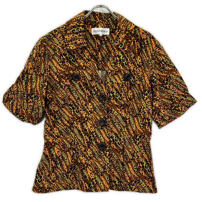 YvesSaintLaurent イヴサンローラン HZ171-616 ブラウン レオパード BIG釦 ヴィンテージ Vネック シャツ ジャケット ジャケット