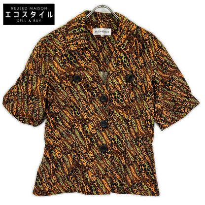 YvesSaintLaurent イヴサンローラン HZ171-616 ブラウン レオパード BIG釦 ヴィンテージ Vネック シャツ ジャケット ジャケット