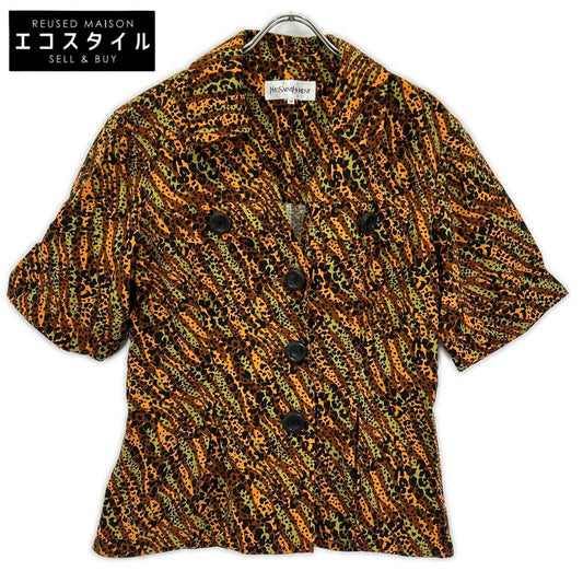 YvesSaintLaurent イヴサンローラン HZ171-616 ブラウン レオパード BIG釦 ヴィンテージ Vネック シャツ ジャケット ジャケット