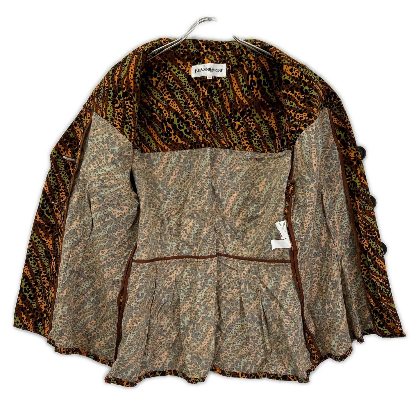 YvesSaintLaurent イヴサンローラン HZ171-616 ブラウン レオパード BIG釦 ヴィンテージ Vネック シャツ ジャケット ジャケット