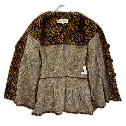 YvesSaintLaurent イヴサンローラン HZ171-616 ブラウン レオパード BIG釦 ヴィンテージ Vネック シャツ ジャケット ジャケット