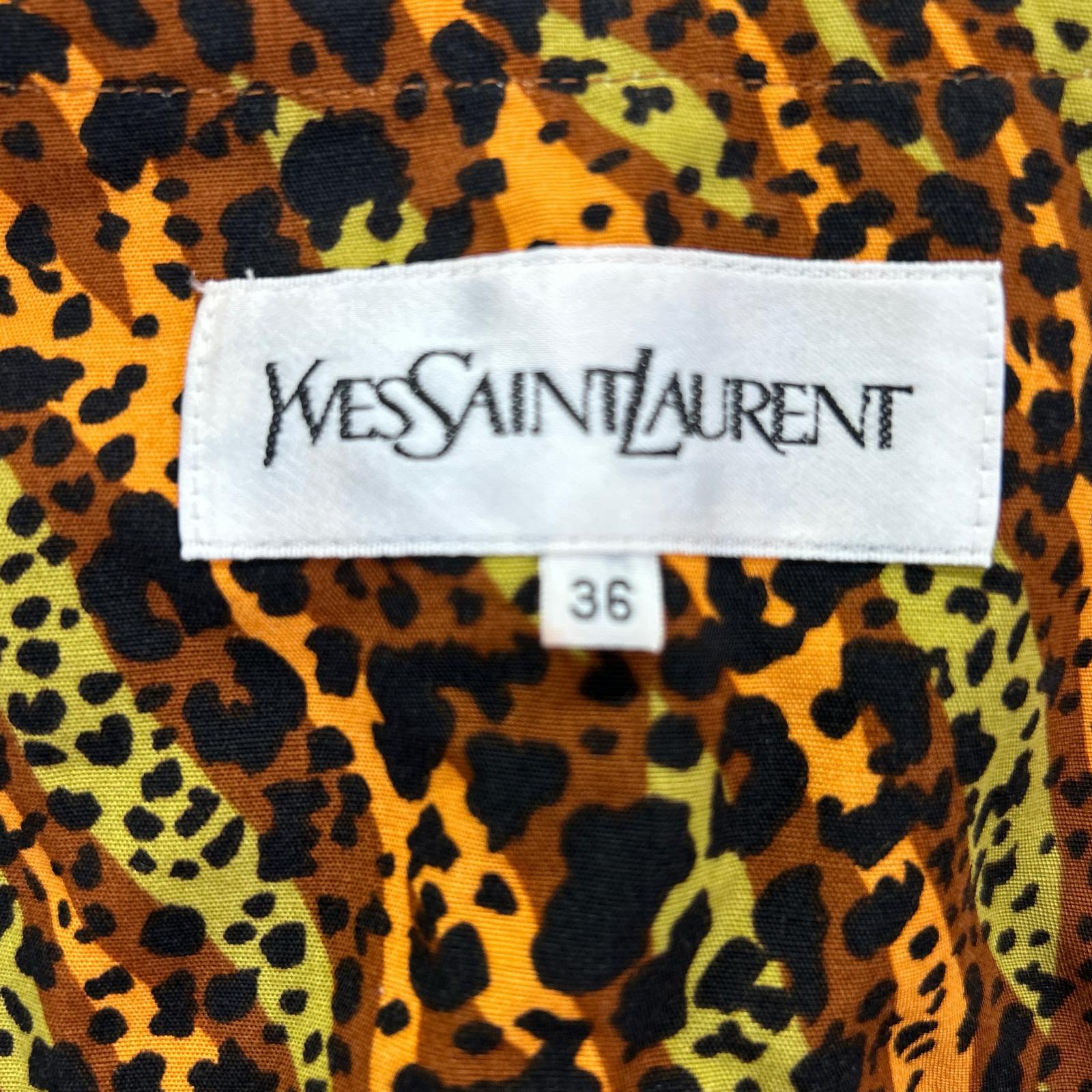 YvesSaintLaurent イヴサンローラン HZ171-616 ブラウン レオパード BIG釦 ヴィンテージ Vネック シャツ ジャケット ジャケット