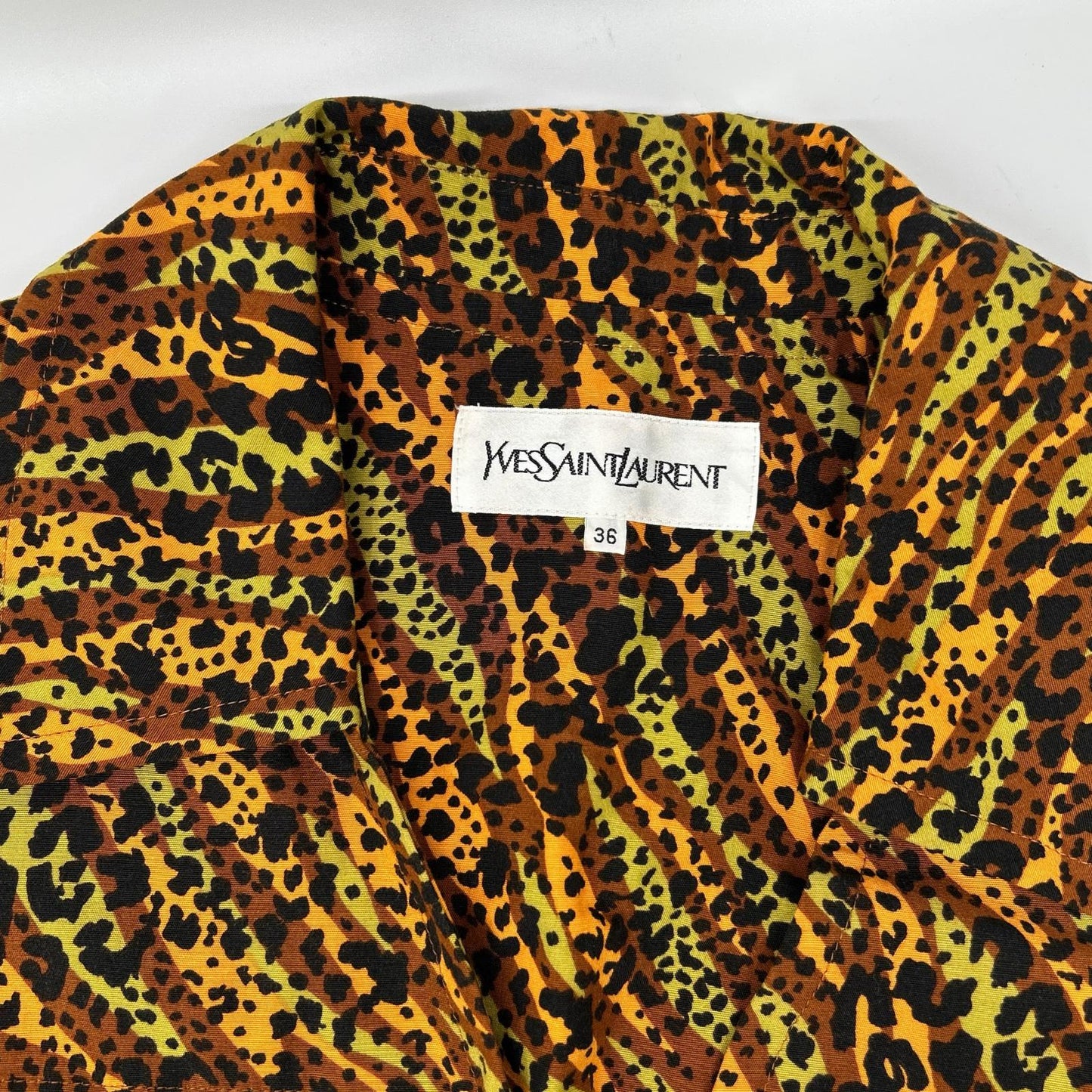 YvesSaintLaurent イヴサンローラン HZ171-616 ブラウン レオパード BIG釦 ヴィンテージ Vネック シャツ ジャケット ジャケット