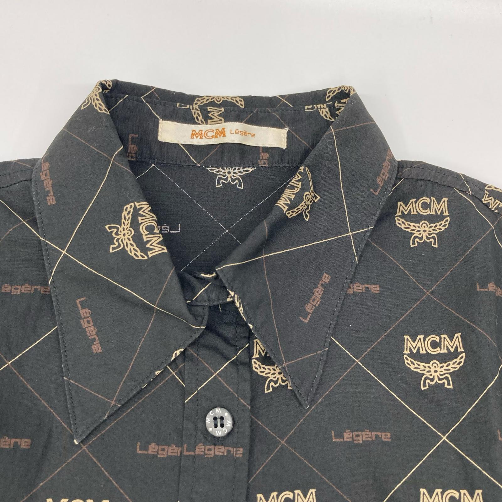 MCM MCM 1-7757 Black monogram Visetos-pattern cotton dress shirt top