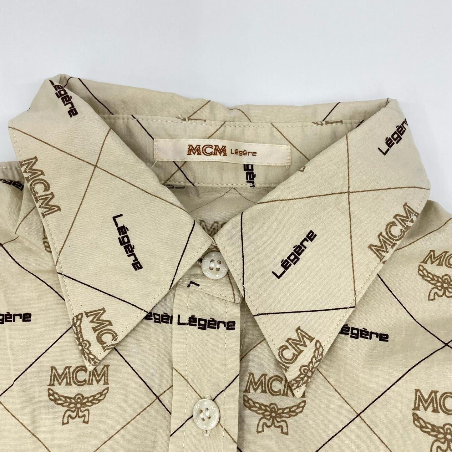 MCM エムシーエム 1-7757 アイボリー モノグラム ヴィセトス柄 コットン ドレスシャツ トップス