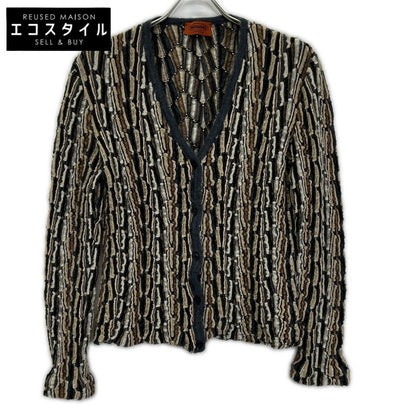 MISSONI ミッソーニ ネイビー×ブラウン系 シルク ウール混 3Dニットカーディガン トップス