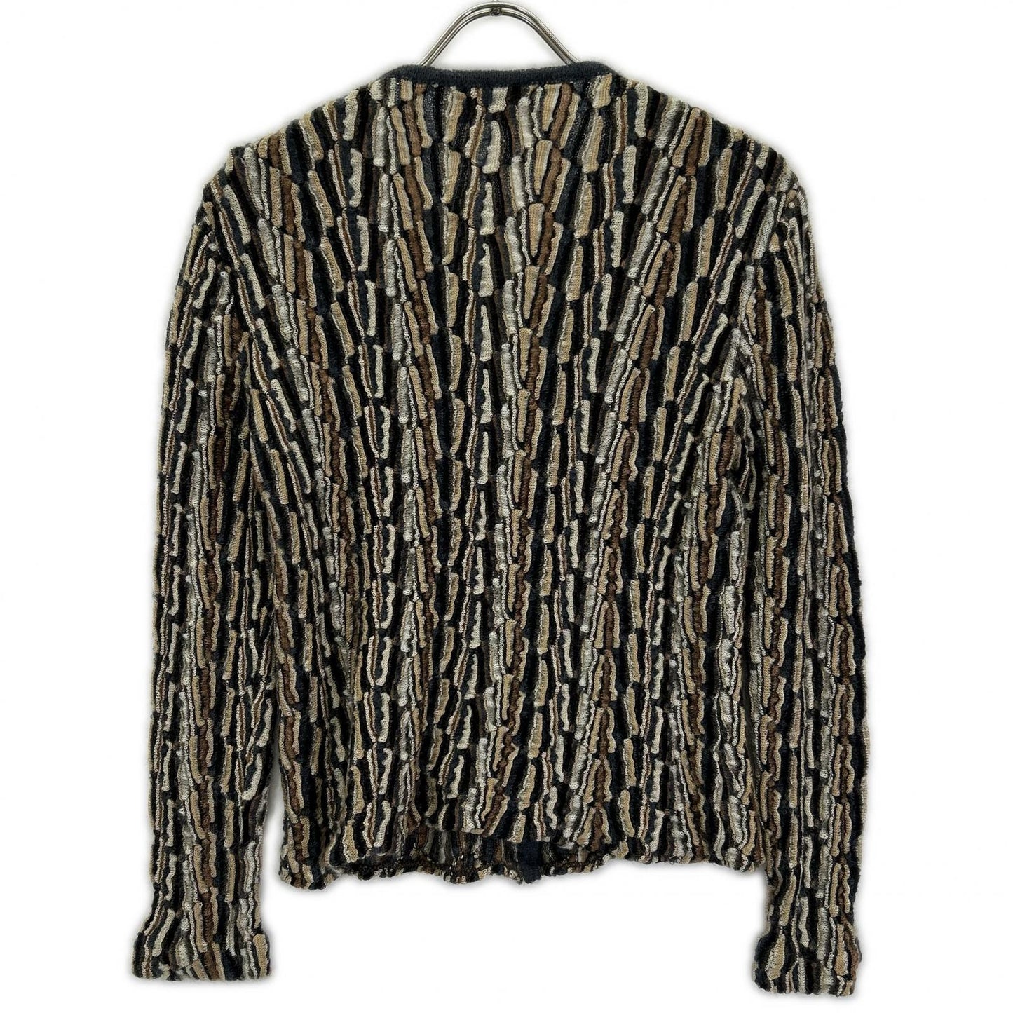 MISSONI ミッソーニ ネイビー×ブラウン系 シルク ウール混 3Dニットカーディガン トップス
