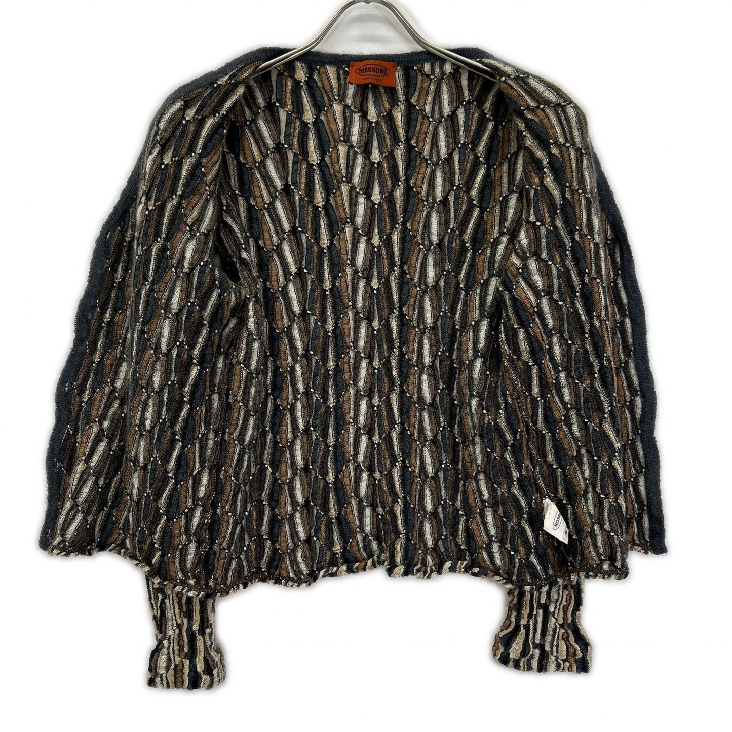 MISSONI ミッソーニ ネイビー×ブラウン系 シルク ウール混 3Dニットカーディガン トップス