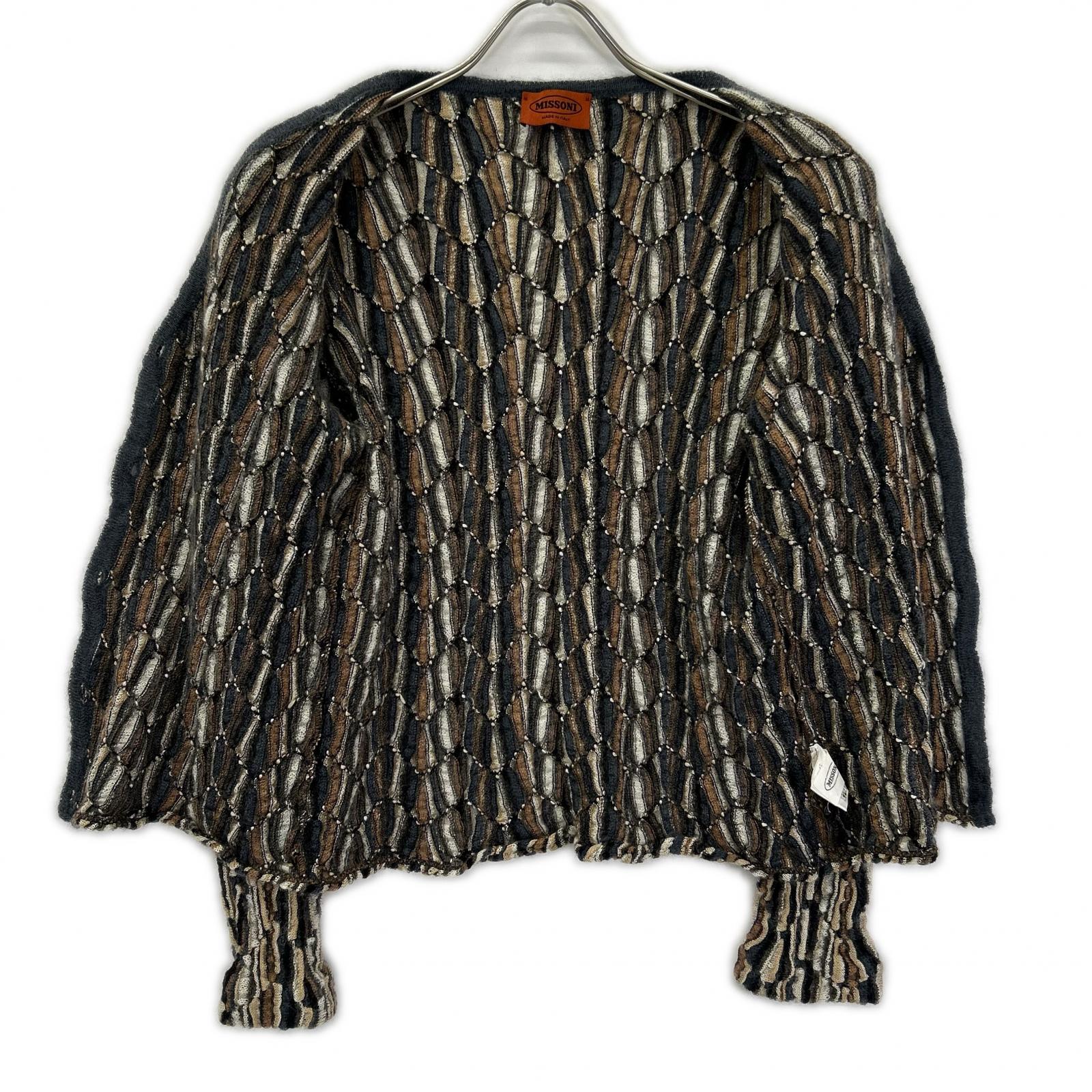 MISSONI ミッソーニ ネイビー×ブラウン系 シルク ウール混 3Dニットカーディガン トップス