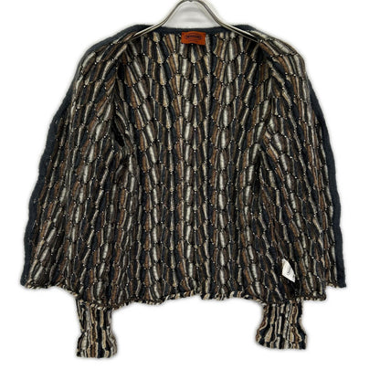 MISSONI ミッソーニ ネイビー×ブラウン系 シルク ウール混 3Dニットカーディガン トップス