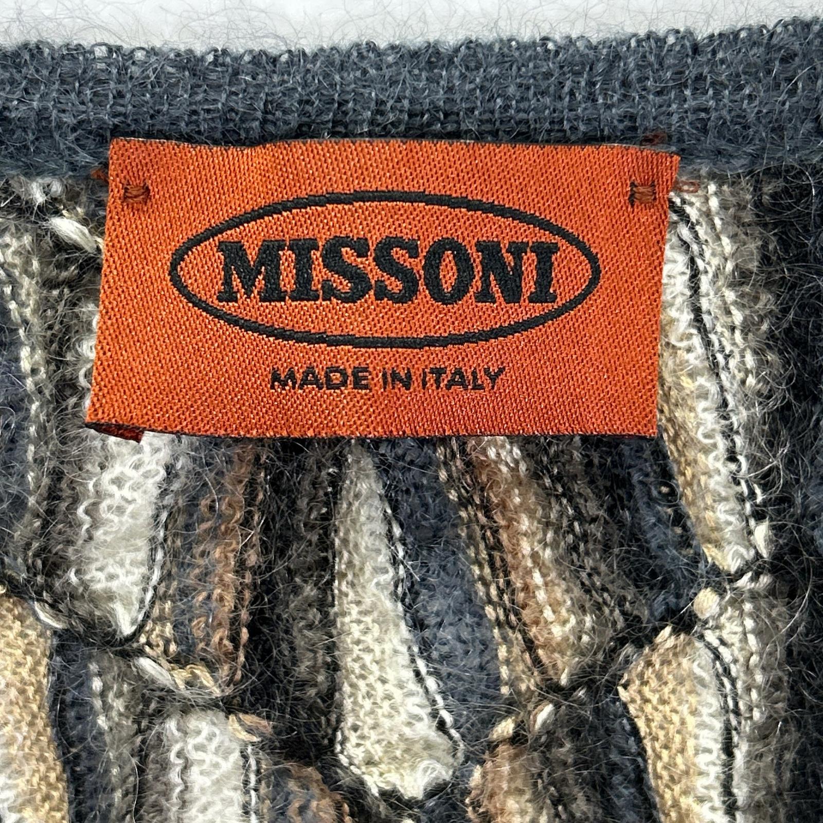 MISSONI ミッソーニ ネイビー×ブラウン系 シルク ウール混 3Dニットカーディガン トップス